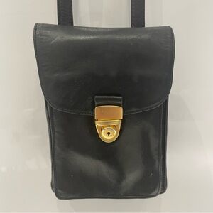 Perlina New York Black Leather Crossbody Bag with Gold Buckle